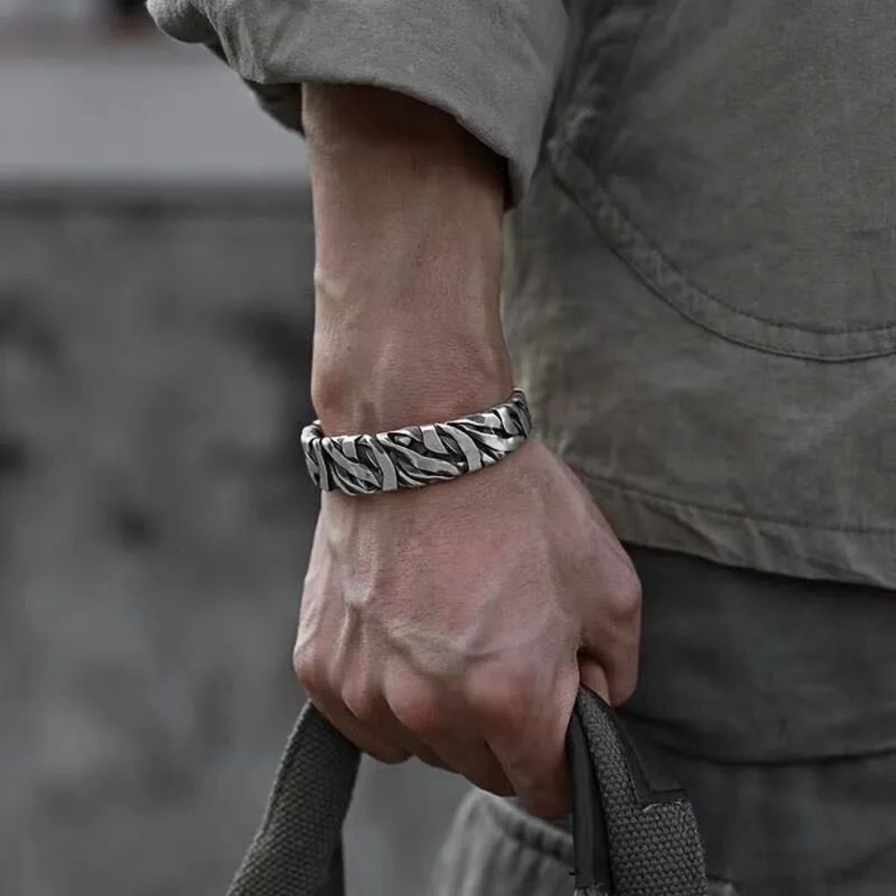 Stone textured Men's Cuff bracelet